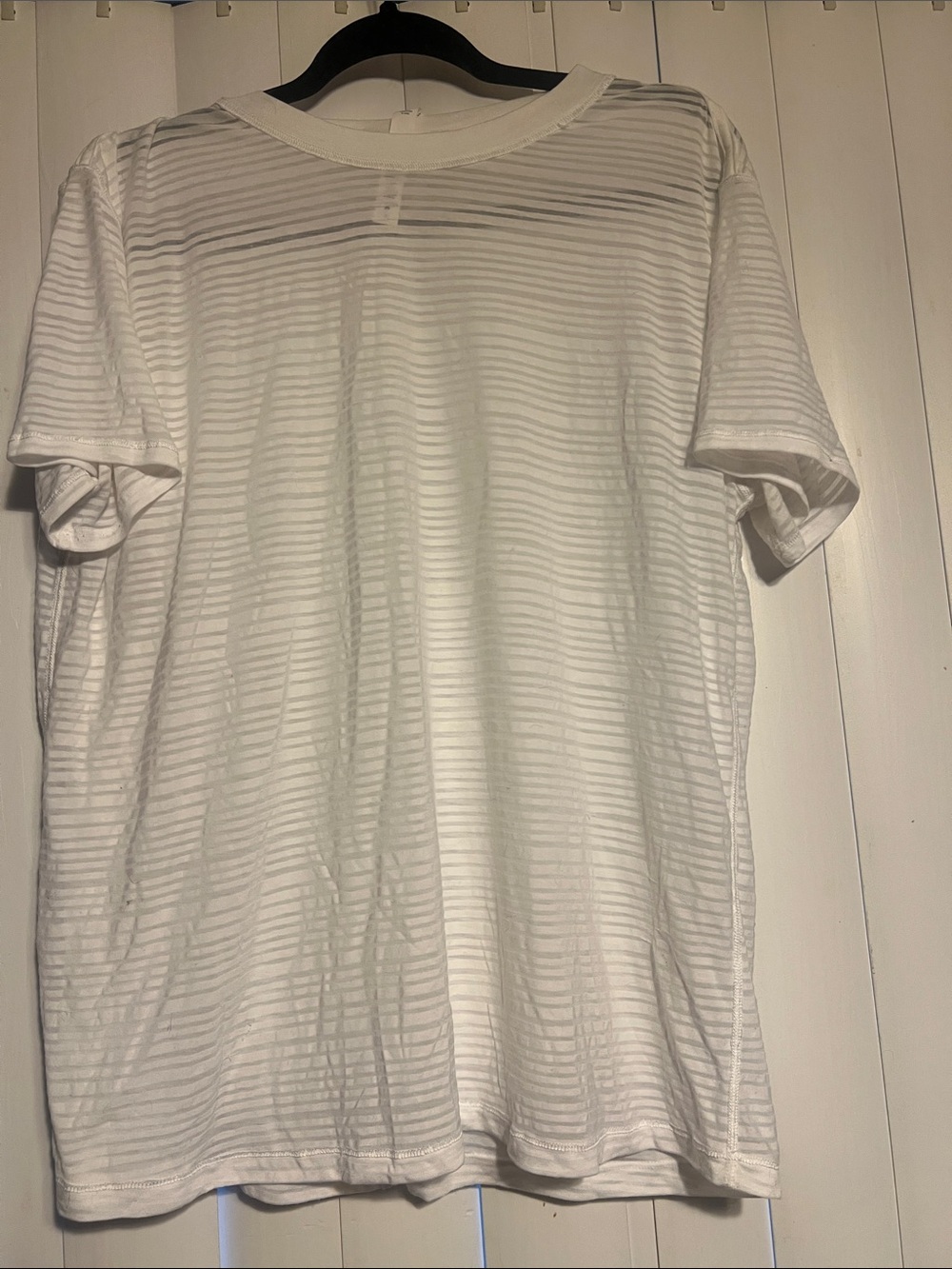 lululemon athletica White Sheer Horizontal Stripe Short Sleeve Tee size 10 men